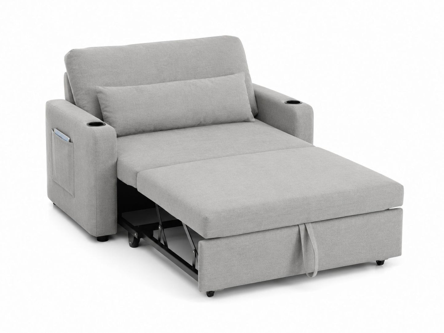 Sofa rozkładana z tkaniny poliestrowej szara z funkcją spania