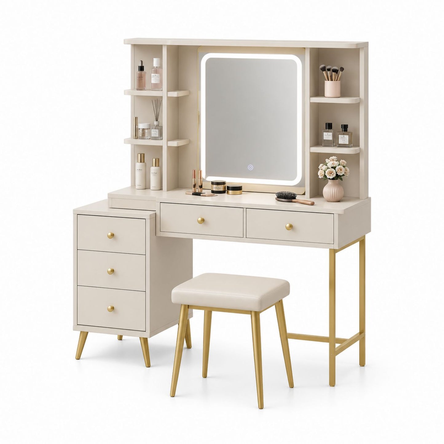 Toaletka z lustrem LED MDF z metalowymi nogami