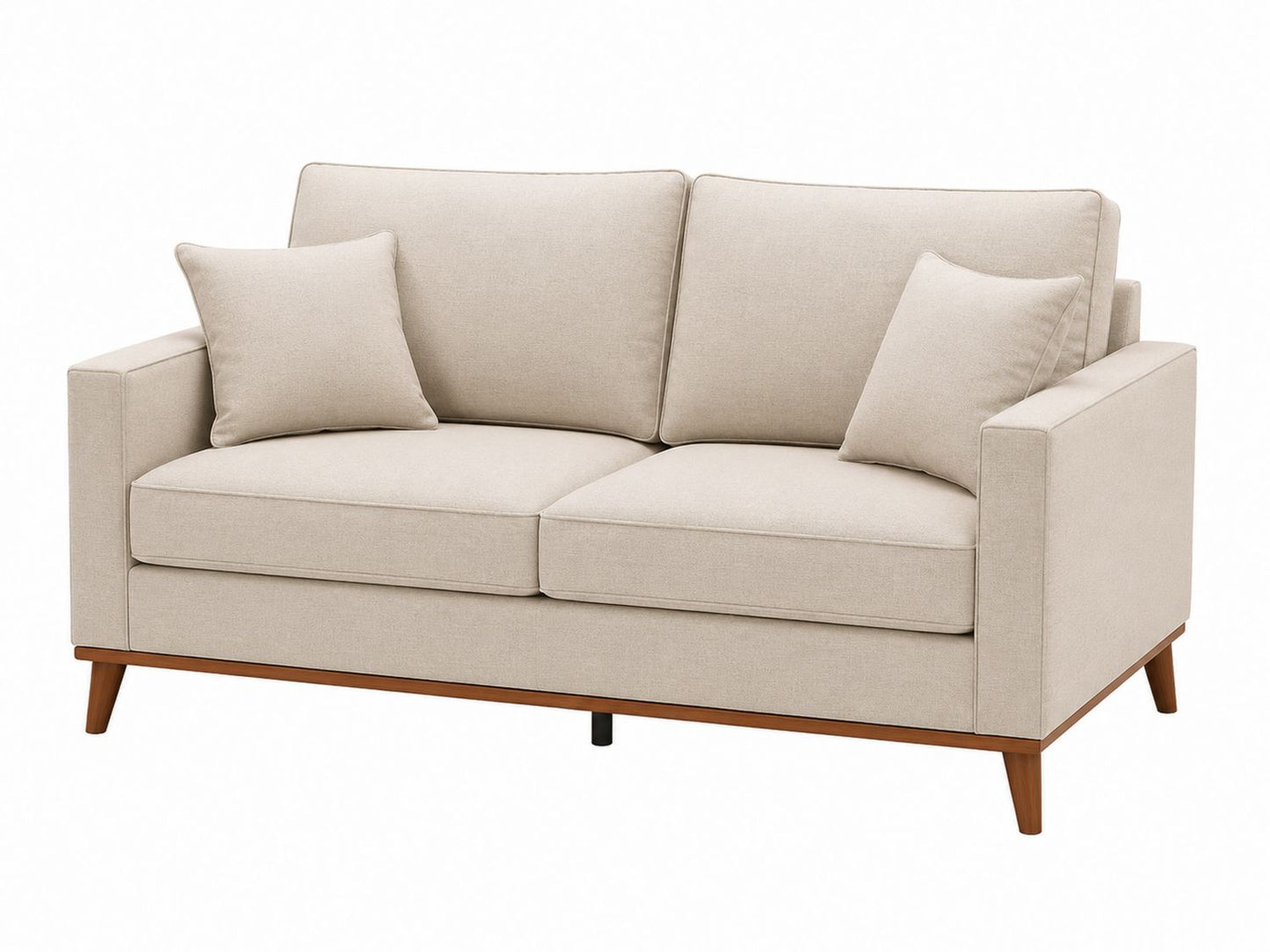 Sofa dwuosobowa z tkaniny i drewnianymi nogami 150cm