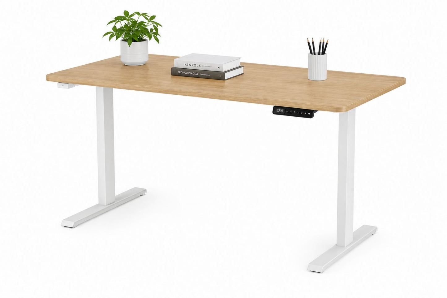 Biurko elektrycznie regulowane z bambusa i stali 140x70 cm