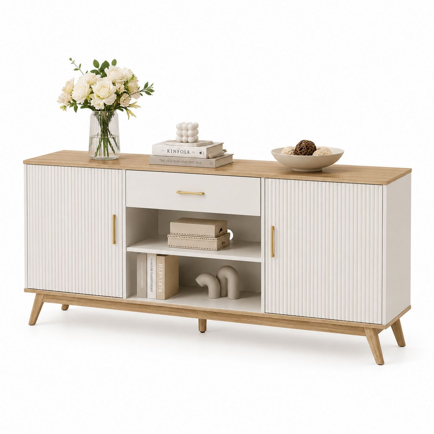 Komoda RTV z płyty MDF 150 cm Biały/Dąb