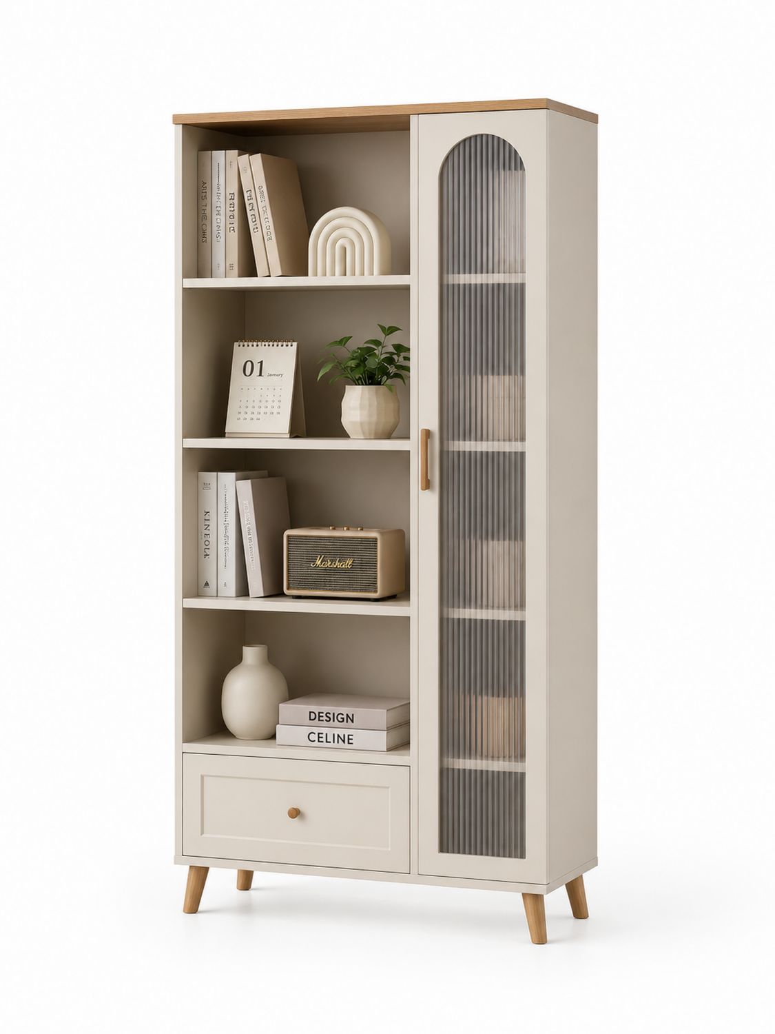 Regał z płyty MDF i drzwiczkami z poliwęglanu 180x90x35 cm Beżowy