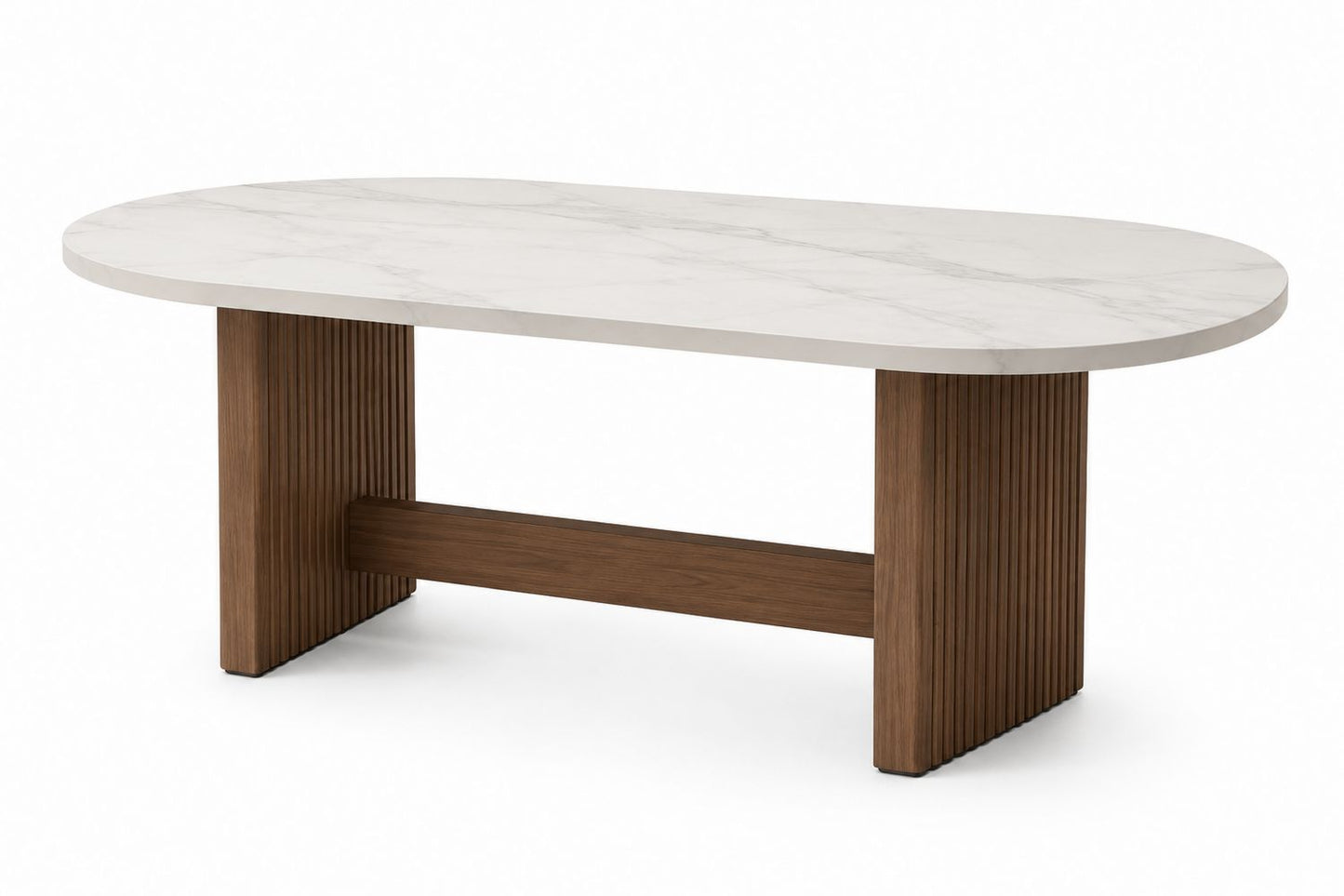 Owalny stół z marmuru Carrara i dębową podstawą 200x100x75 cm
