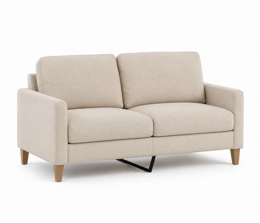 Sofa dwuosobowa z poliestru beżowa z drewnianymi nogami