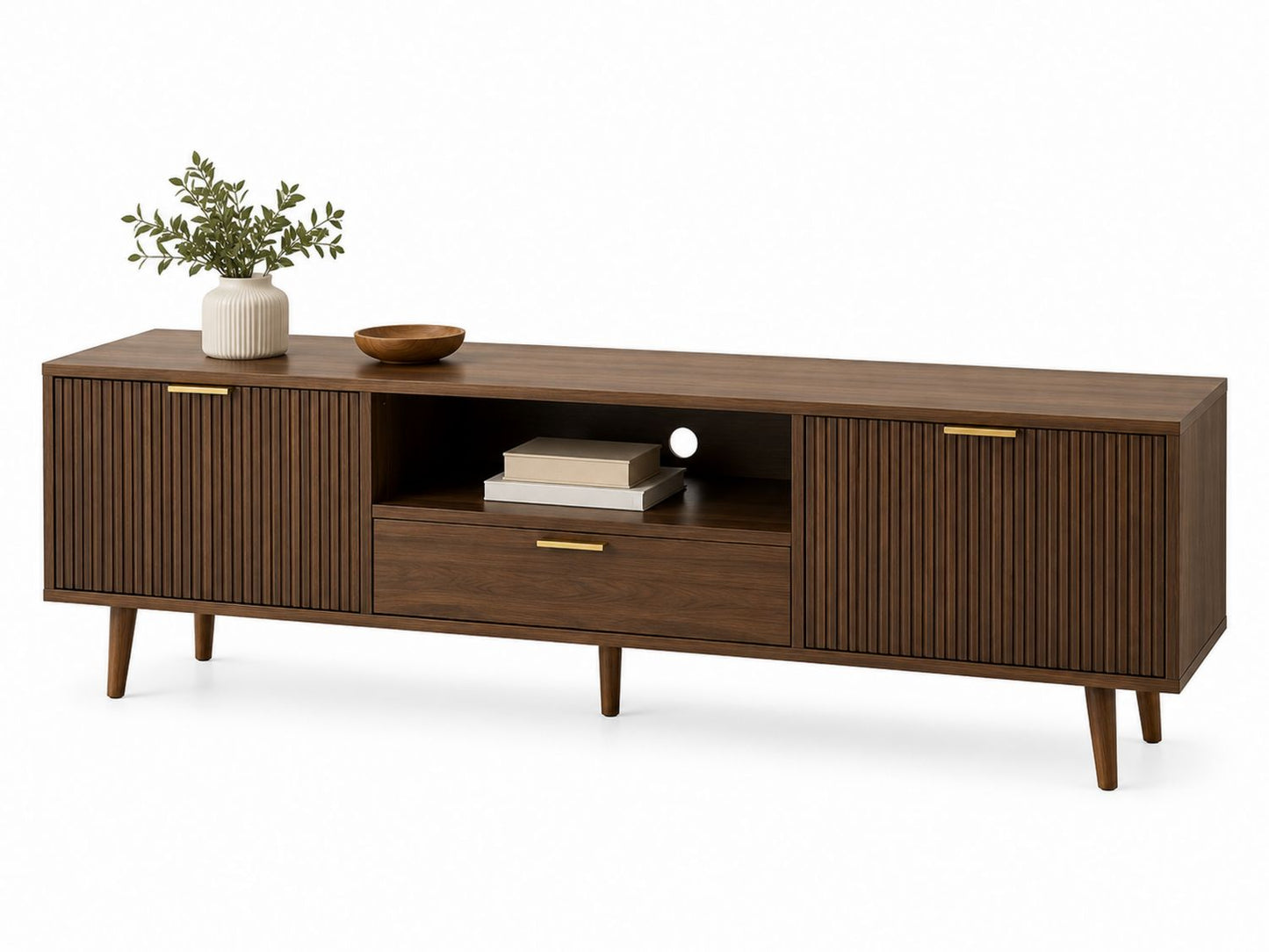 Szafka RTV z drewna orzechowego i MDF 150x40x50 cm