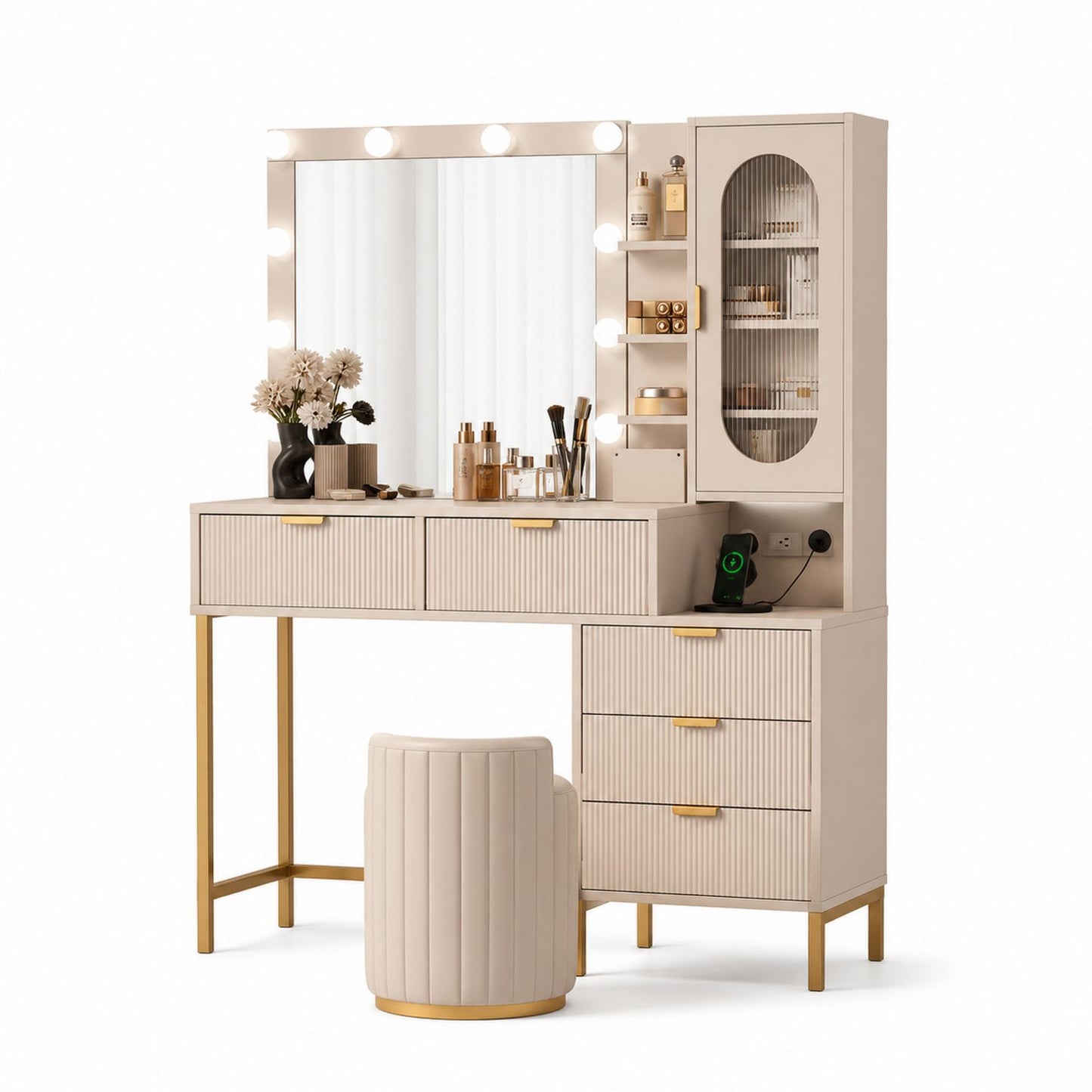 Toaletka z lustrem LED MDF Metal 120x40x160 cm