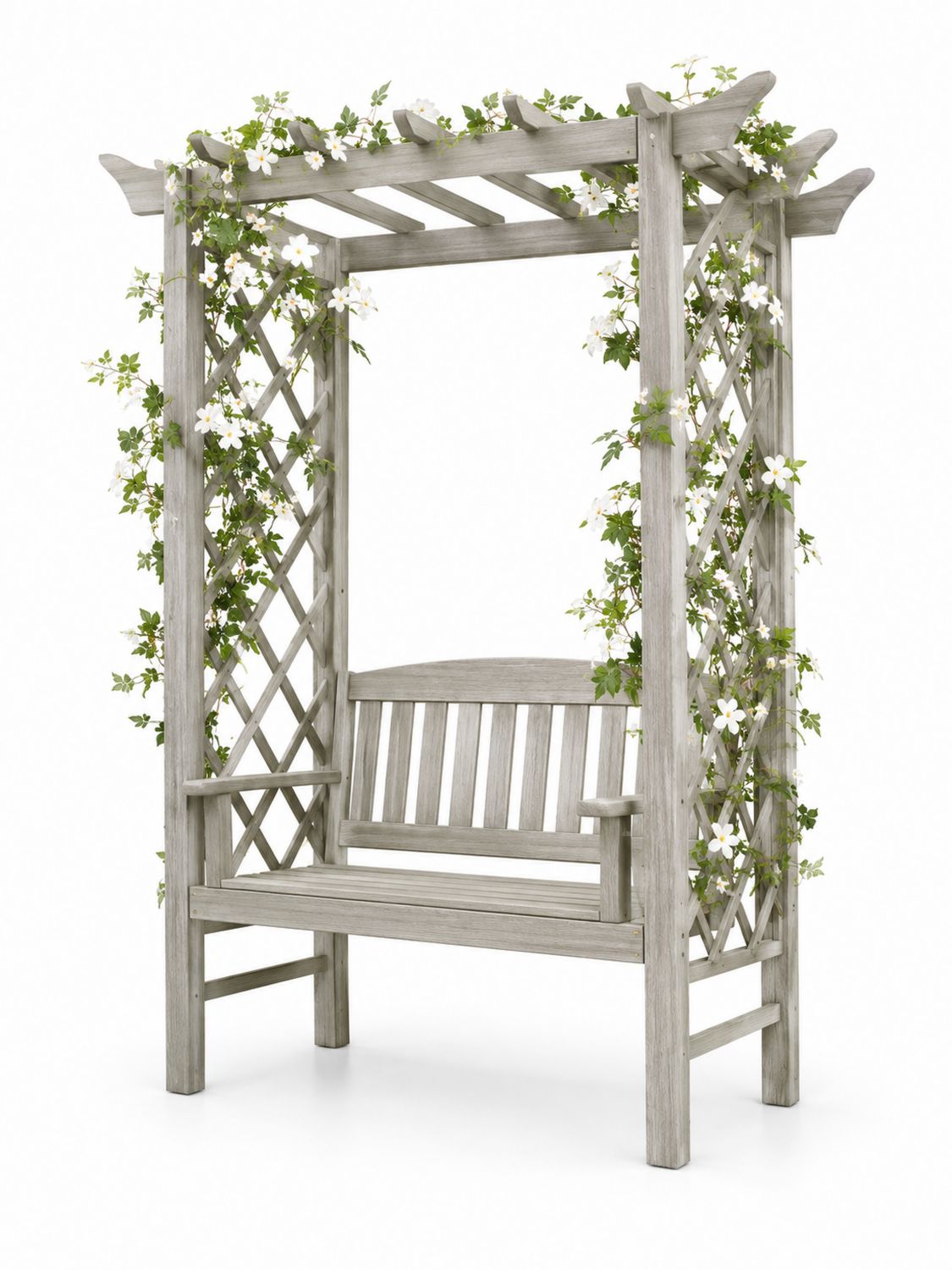 Szara Pergola drewniana z ławką