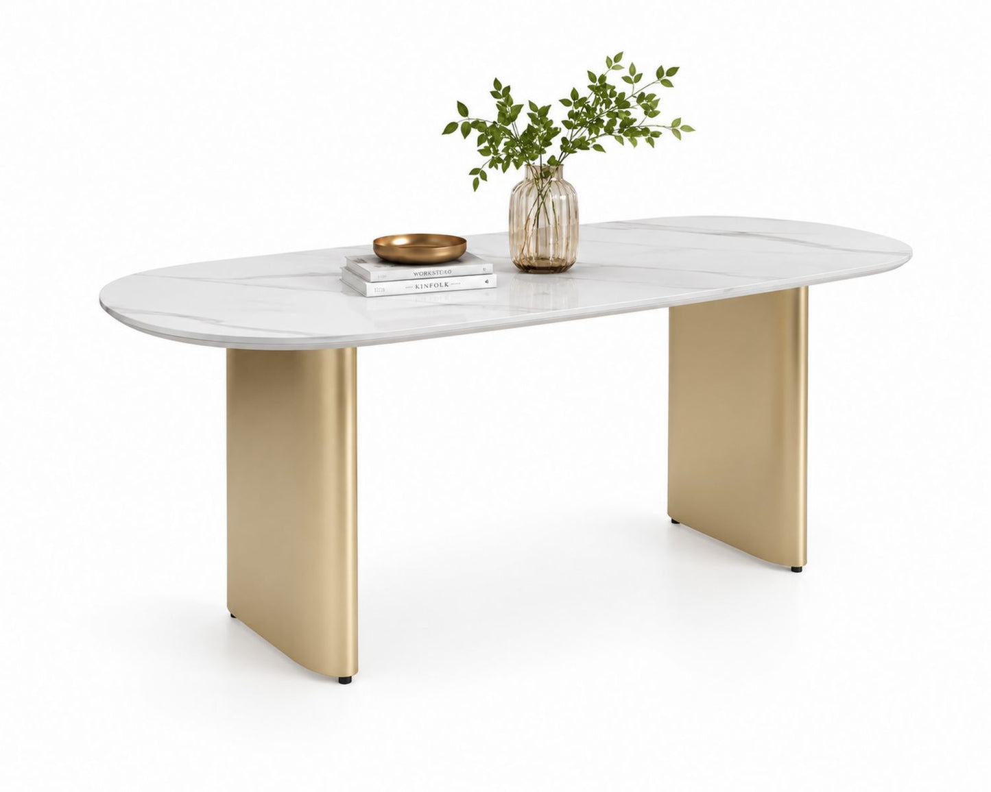 Stół jadalniany owalny marmur stal nierdzewna 200x100x75 cm Biały/Złoty