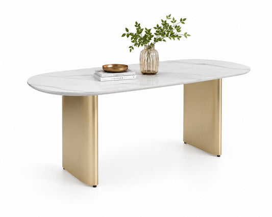 Stół jadalniany owalny marmur stal nierdzewna 200x100x75 cm Biały/Złoty