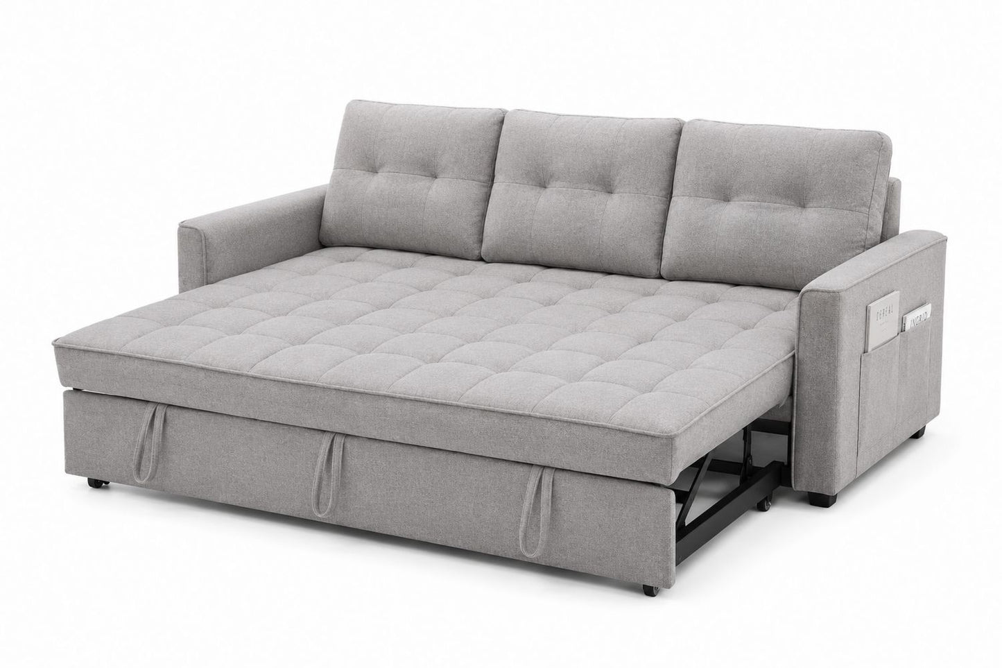Sofa rozkładana 3-osobowa z tkaniny poliestrowej, jasnoszara