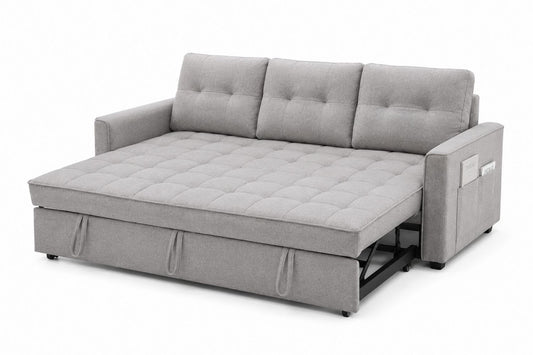 Sofa rozkładana 3-osobowa z tkaniny poliestrowej, jasnoszara