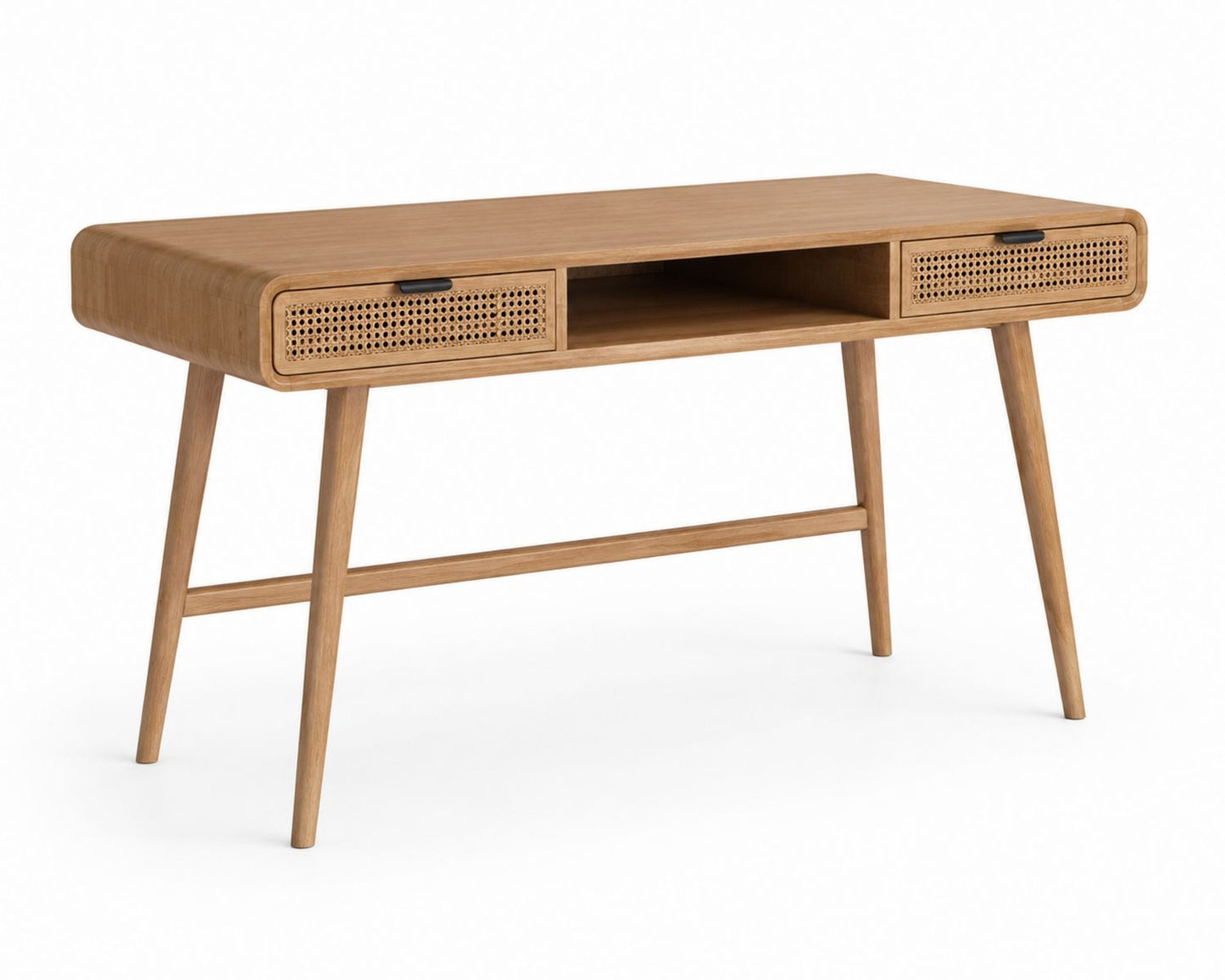 Drewniane biurko z rattanowymi szufladami 120x60x75 cm