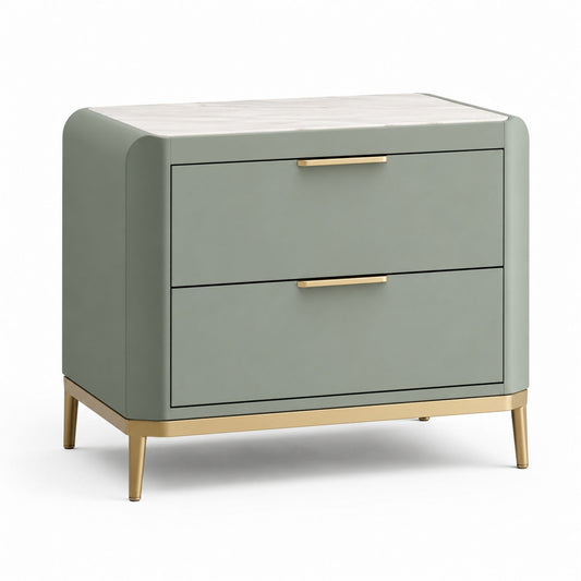 Szafka nocna z 2 szufladami MDF Marmur Zielony Złoty 70 cm