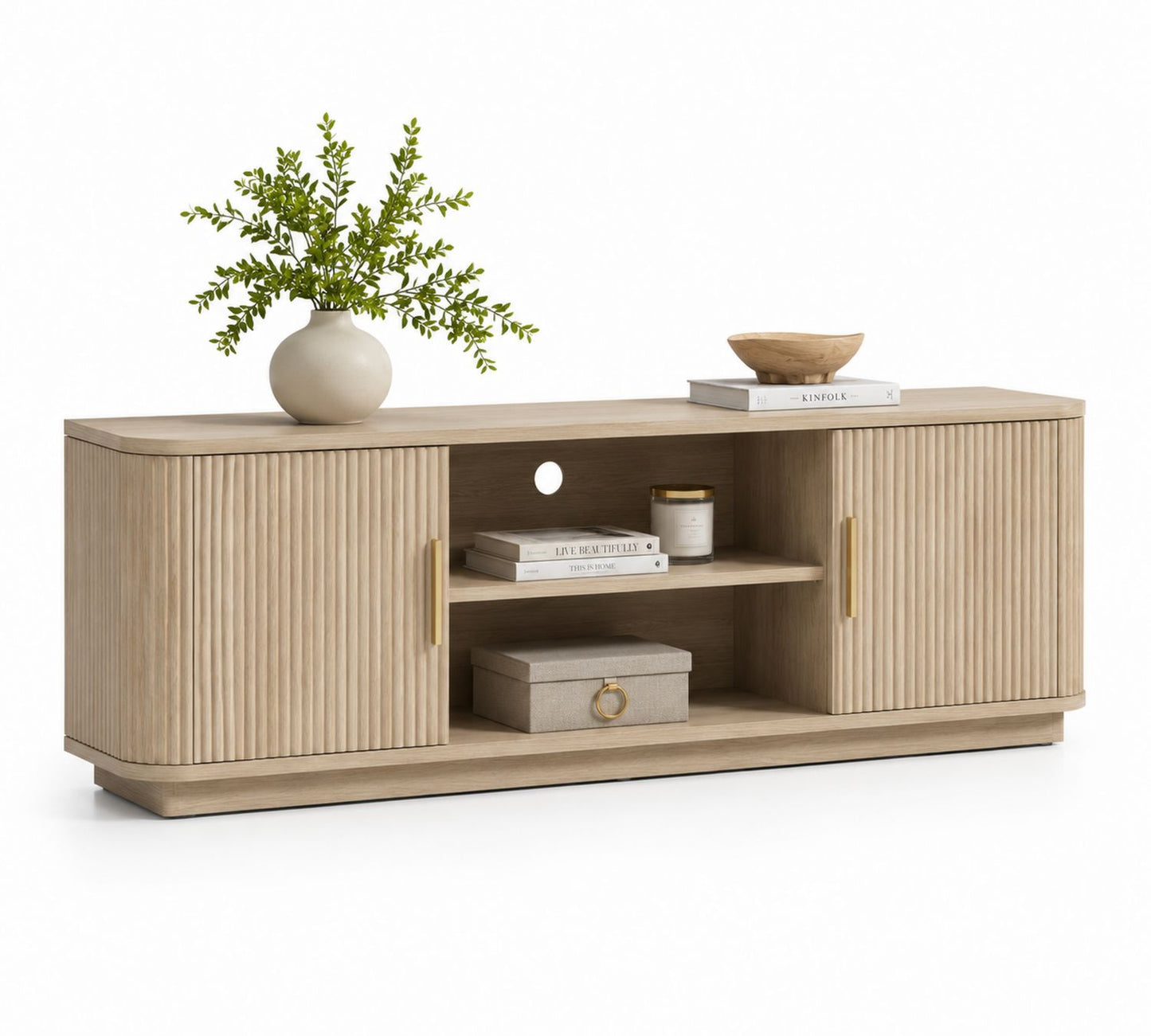 Szafka RTV z płyty MDF z detalami z drewna dębowego 120 cm