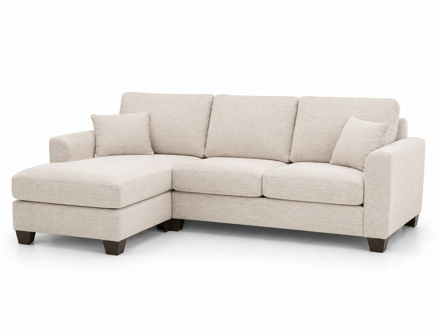 Sofa narożna tapicerowana beżowy z poduszkami