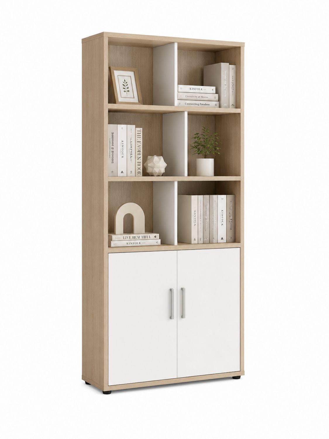 Regał z płyty MDF Biały/Dąb z Drzwiami 180x80x35 cm