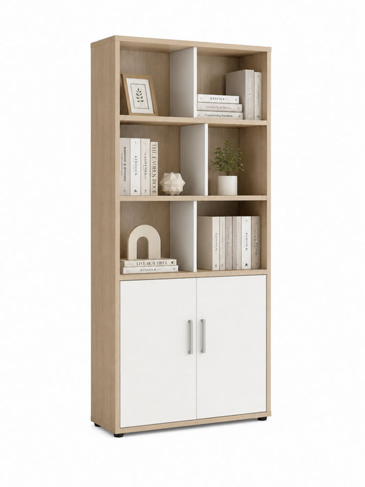 Regał z płyty MDF Biały/Dąb z Drzwiami 180x80x35 cm